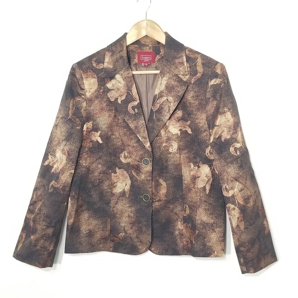 Haggar Petite Brown Floral Cotton Blend Two-Button Business Causal Blazer Size10
